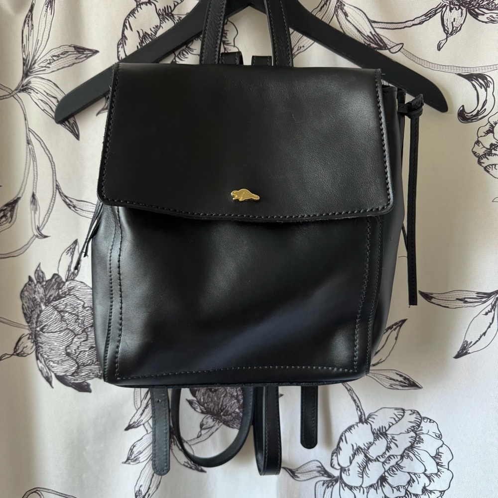 Black Leather Roots Backpack